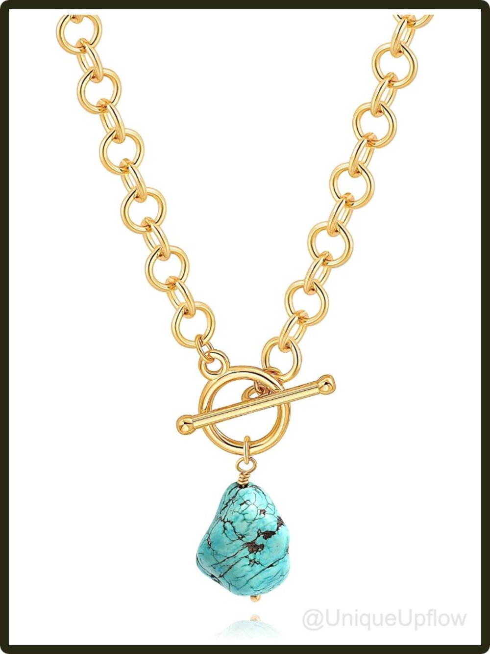 18k Gold Plated Copper Chain Link Necklace for Women, Baroque Pearl Compass
